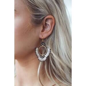 Lulus Heatin' Up Silver And Black Beaded Fan Earrings
